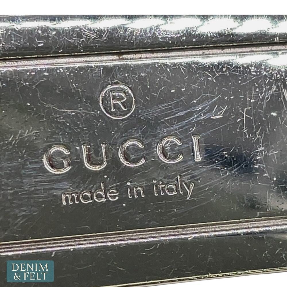 Gucci Rectangle Key Ring Black Leather Detail Sil… - image 3